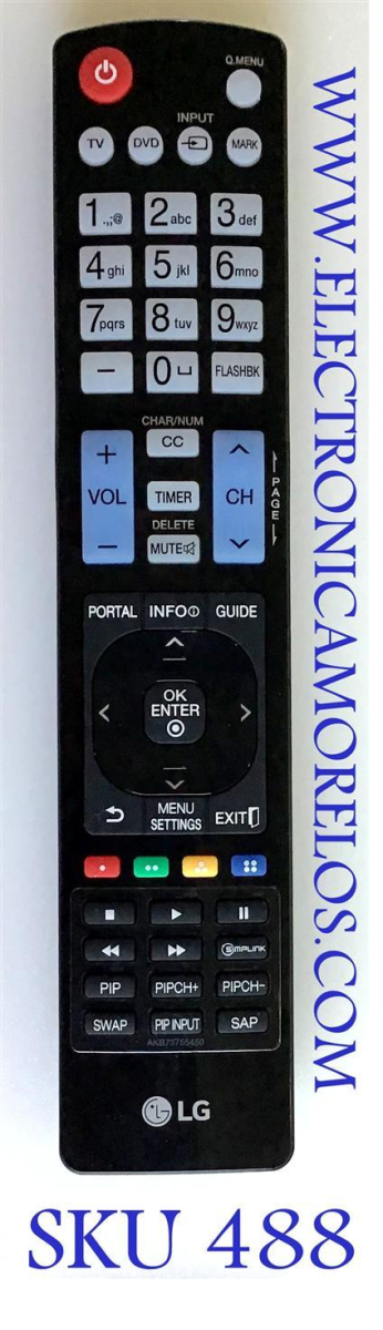 CONTROL REMOTO SMART TV LG / AKB73755450 / HR-A906 / PARTE SUSTITUTA AGF76692631 / AKB73756559 / MODELO 40LX570H-UA